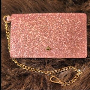 Kate Spade Sparkling Pink Cardholder with Gold Chain NWOT